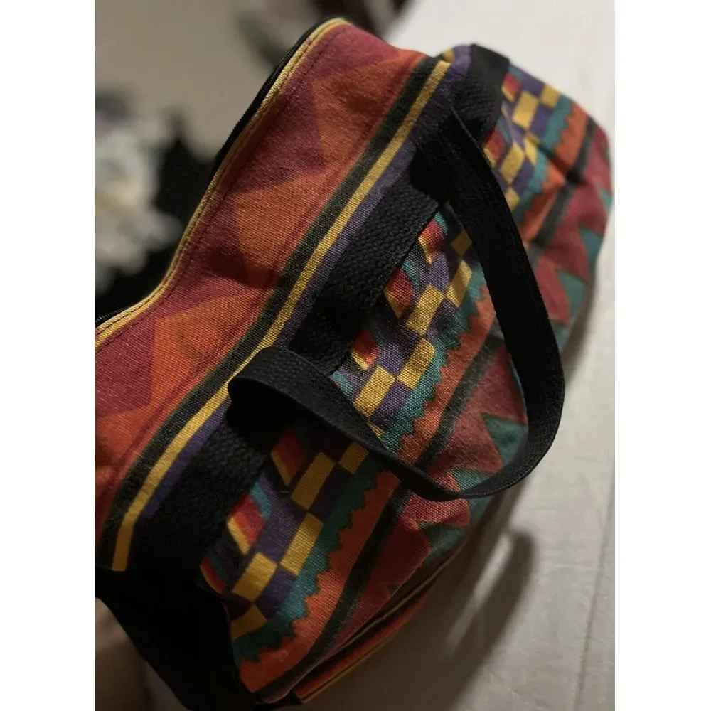 Vintage Fabriko Geometric Aztec Design Canvas  Duffle Bag 16